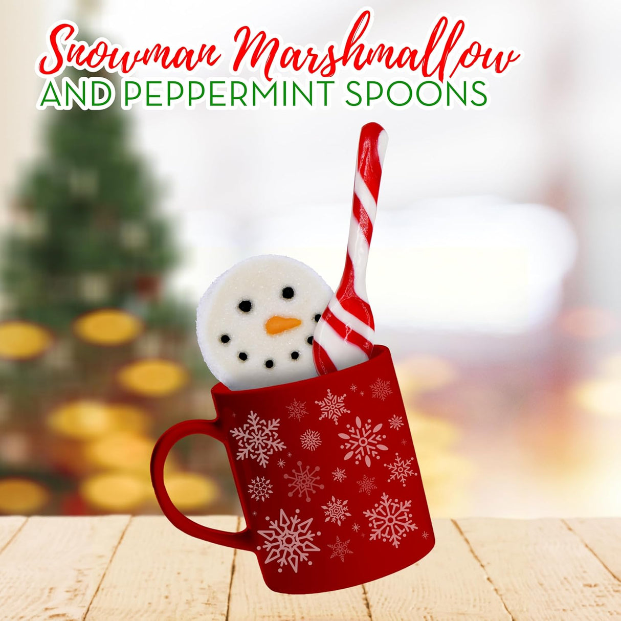 4E's Novelty Snowman Marshmallows & Peppermint Spoons 48 Pcs (24 Each)