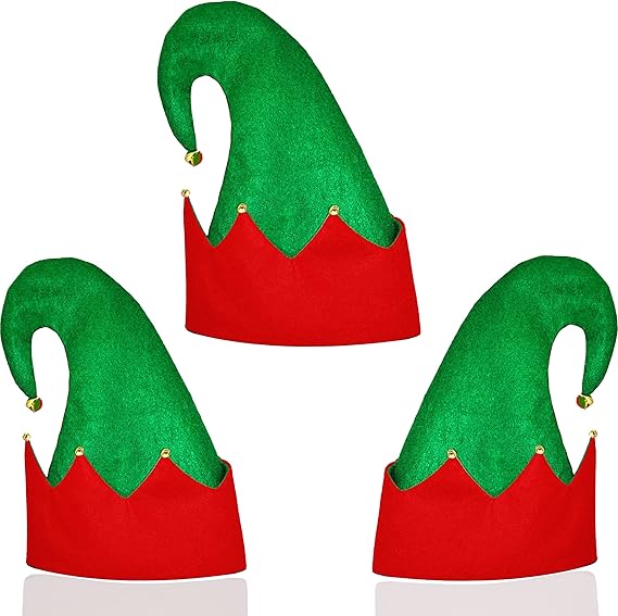 4E's Novelty Christmas Elf Hats for Kids & Adults (3 Pack) – Felt Santa Helper Hats with Jingle Bells – Holiday Party Costume Accessories