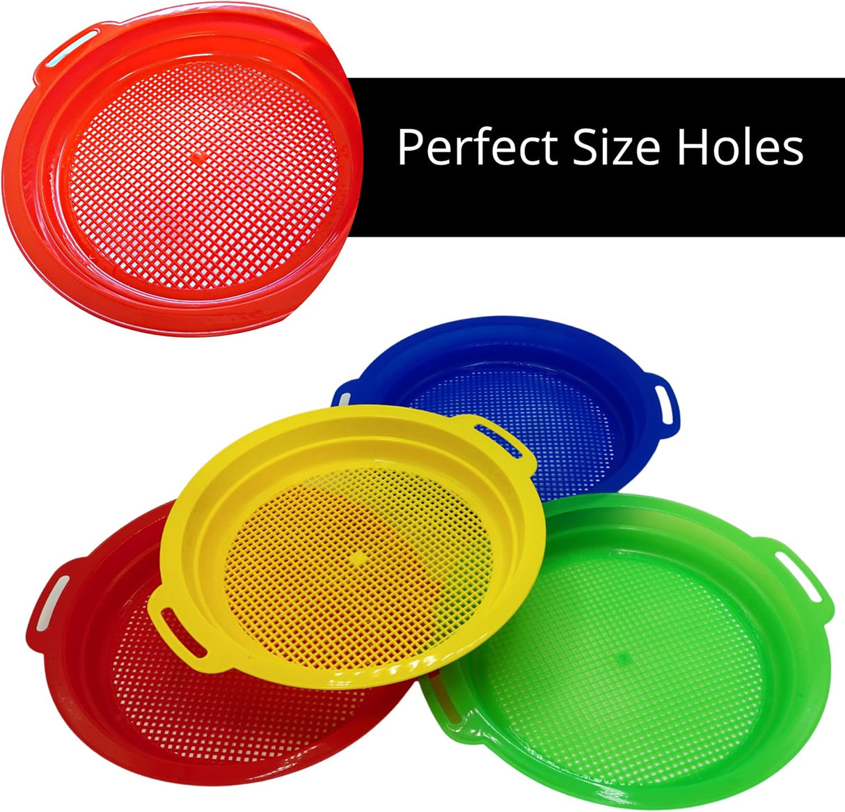 4E's Novelty 4 Pack Sand Sifter – 8.75" Sandbox Toys for Kids, Durable Beach Rock Strainers