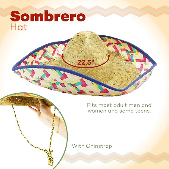 4E's Novelty Mexican Serape Poncho with Sombrero Hat Costume – Fiesta Party Dress Up