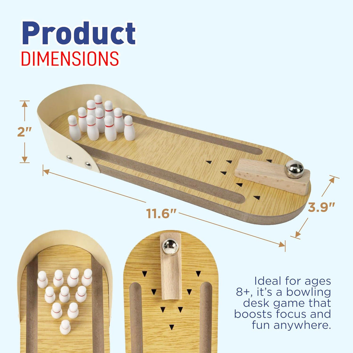 4E's Novelty Mini Bowling Game Set - 11.3 Inch Desktop Game for Adults & Kids