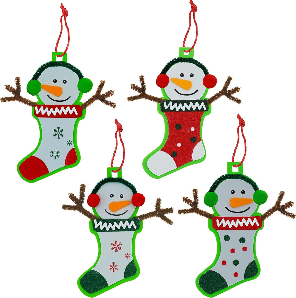 4E's Novelty Foam Christmas Snowman Stocking Ornament Craft (12 Pack) - Christmas Crafts for Kids, DIY Stocking Ornament Making Kit for Toddlers