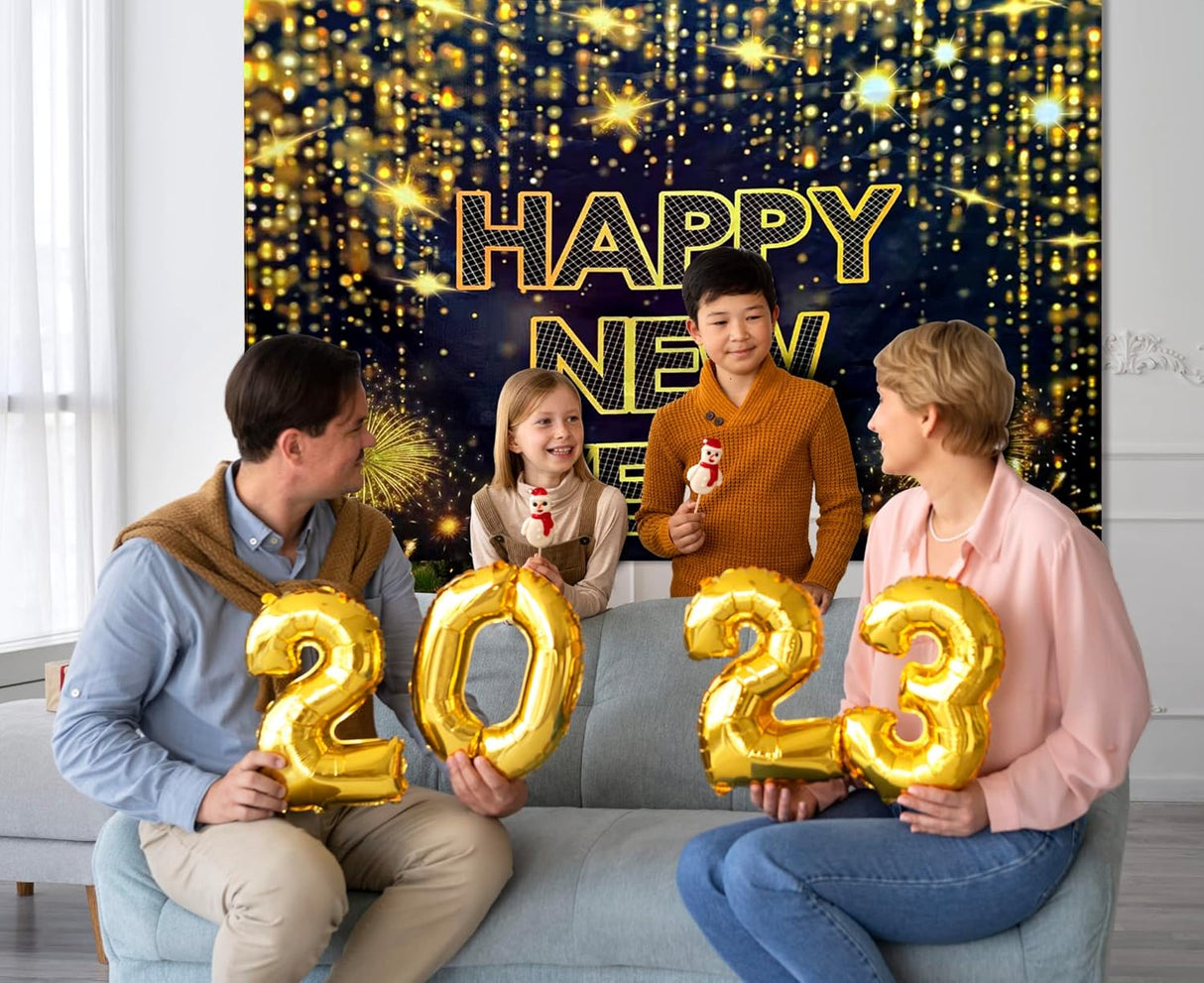 4E's Novelty 72"x44" Happy New Year Banner 2025 - Indoor/Outdoor NYE Backdrop for Party Decorations