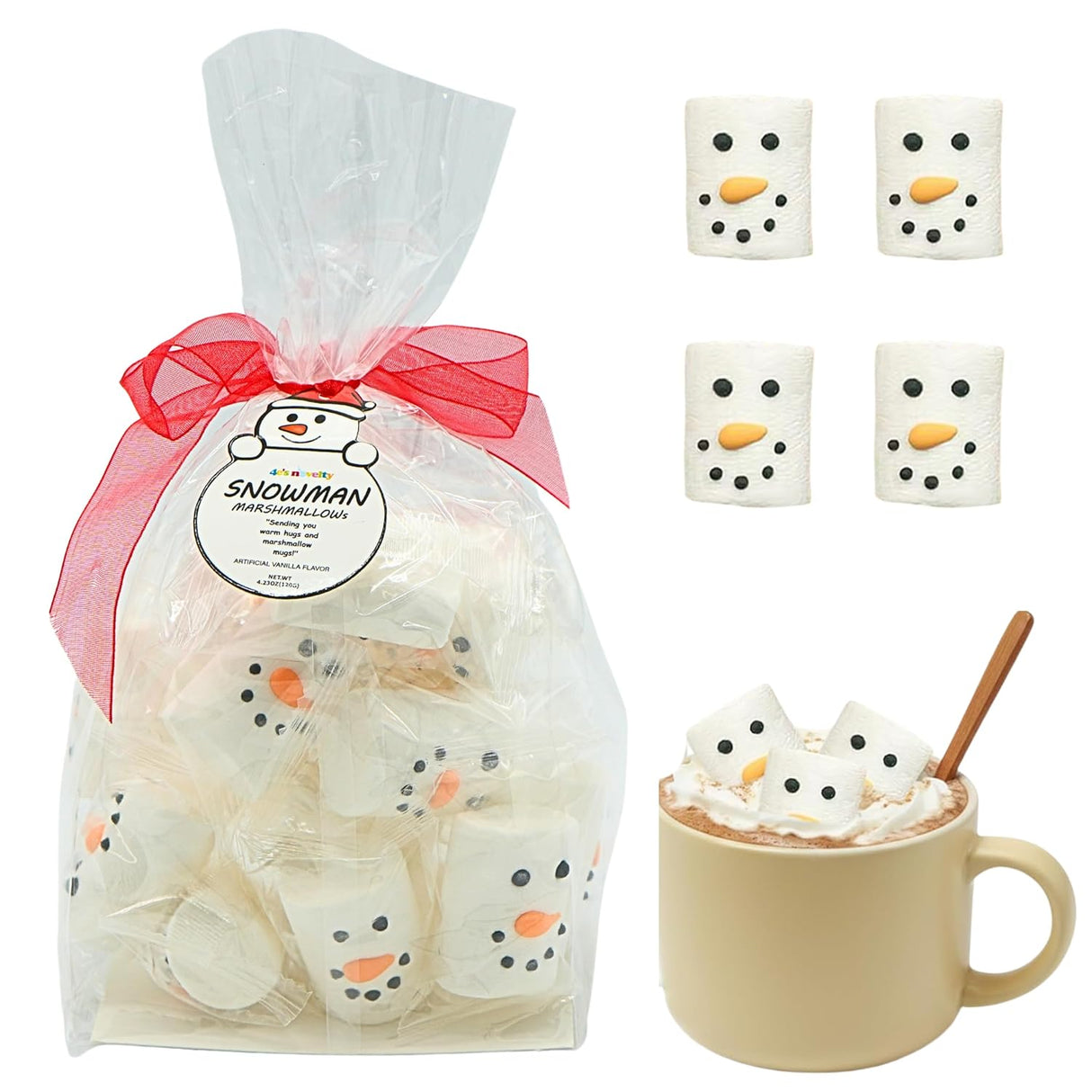 4E's Novelty 16 Pcs Snowman Marshmallows Individually Wrapped