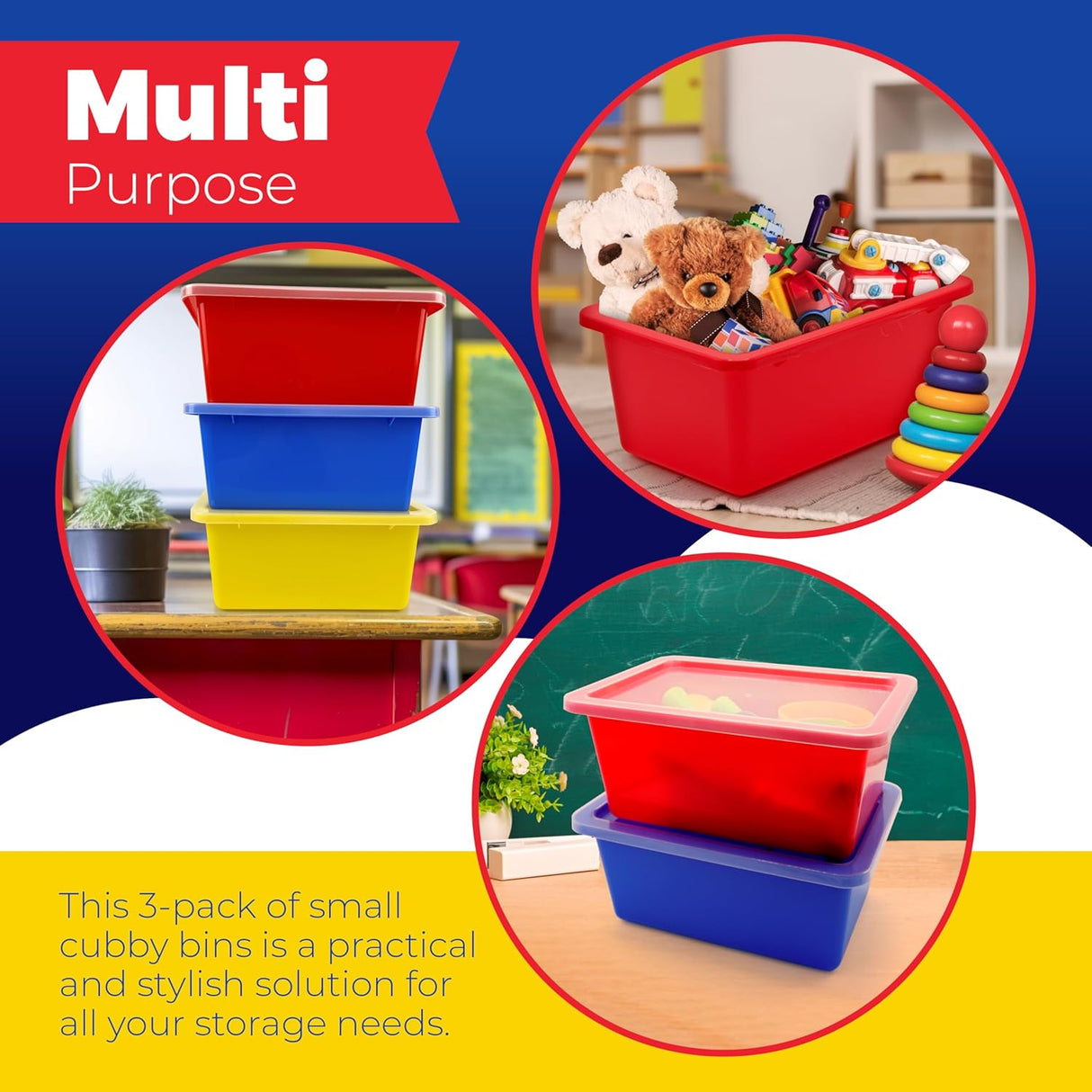 Storage Bins - Stackable Storage Bins, Plastic Storage, Bins Storage Containers, 3 pcs per pack - Cubby Storage Organizers, Classroom Organization