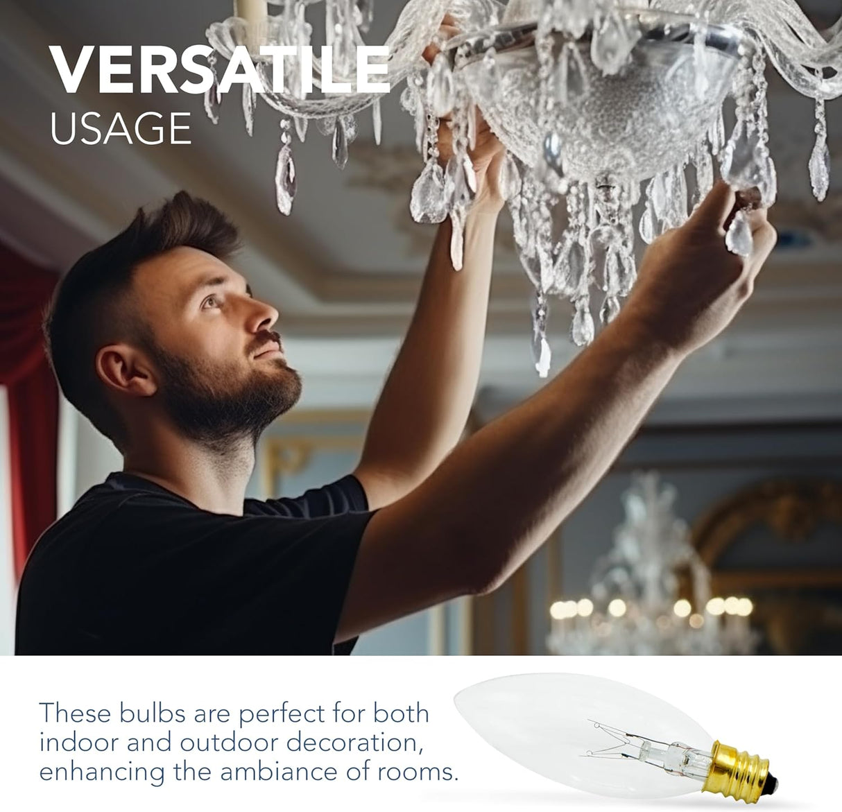 4E's Novelty 12 Pack Replacement Light Bulbs E12 120V 7W - Clear Torpedo Tip for C7 & Candelabra Light Bulbs