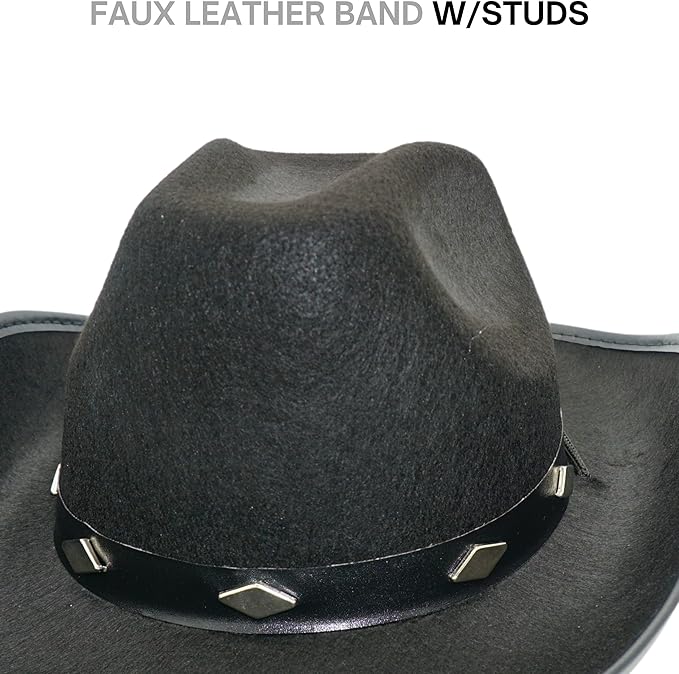 4E's Novelty 2 Pack Black Cowboy Hat – Kids Felt Cowgirl Hats for Boys, Girls, Teens