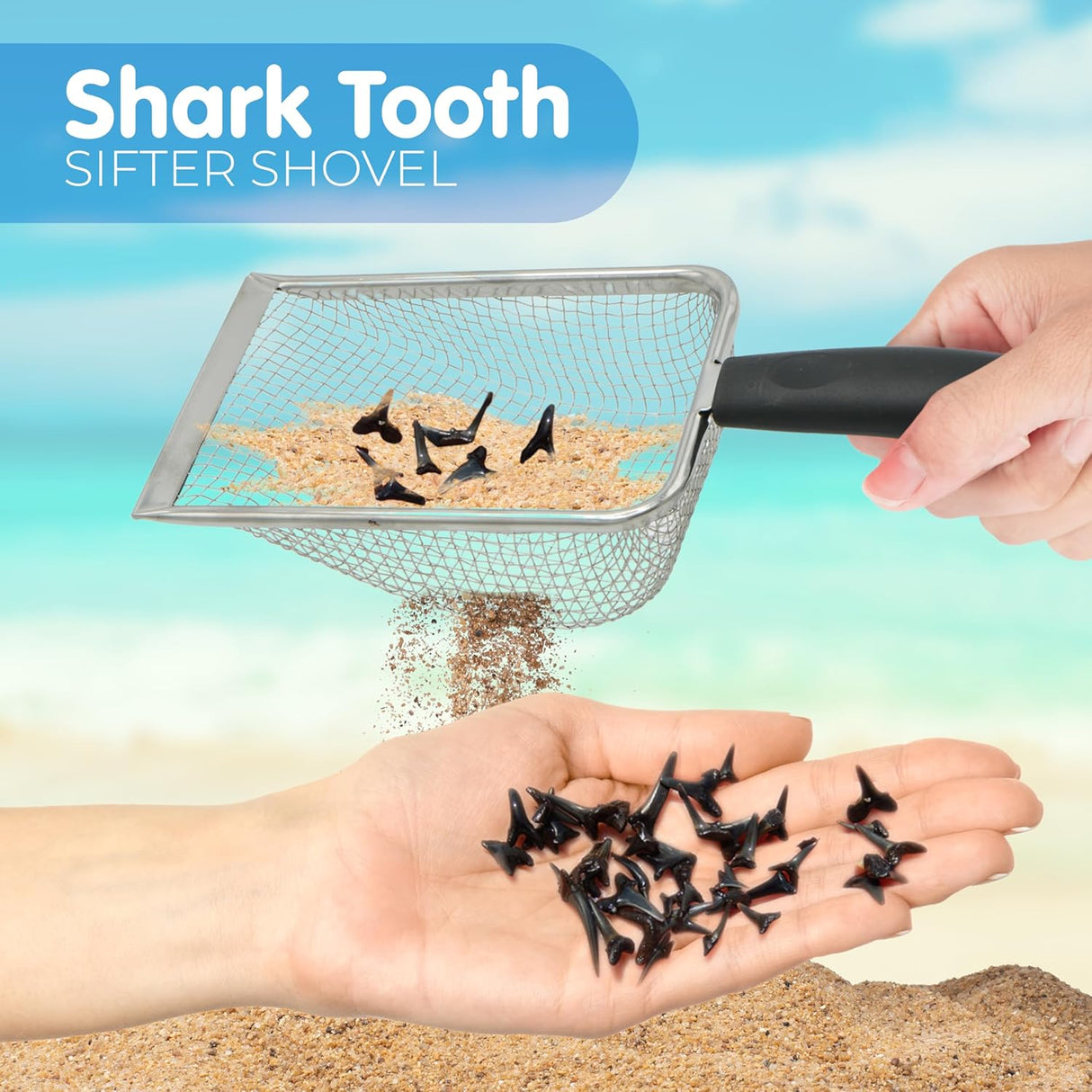 4E's Novelty Ultimate Beach Toy Set – Sand Sifter, Beach Shovel & Shark Tooth Sifter for Kids & Teens (2 pcs)