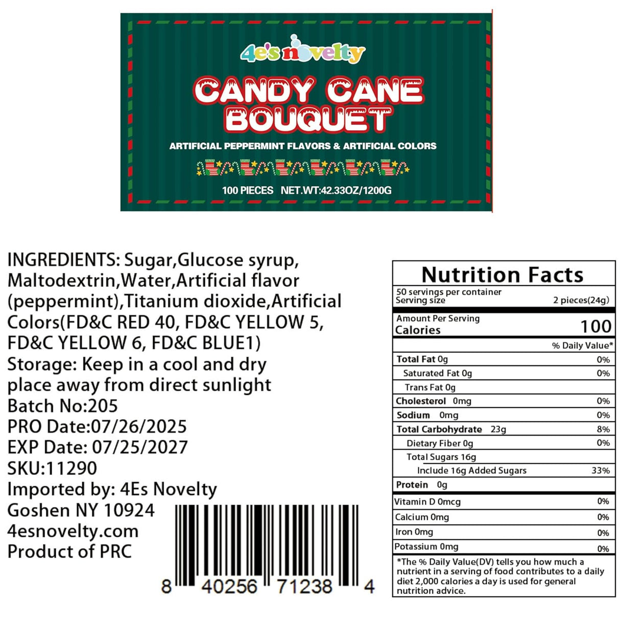 4E's Novelty Christmas Candy Canes, 100 Count Multi Colored Xmas Candies Canes