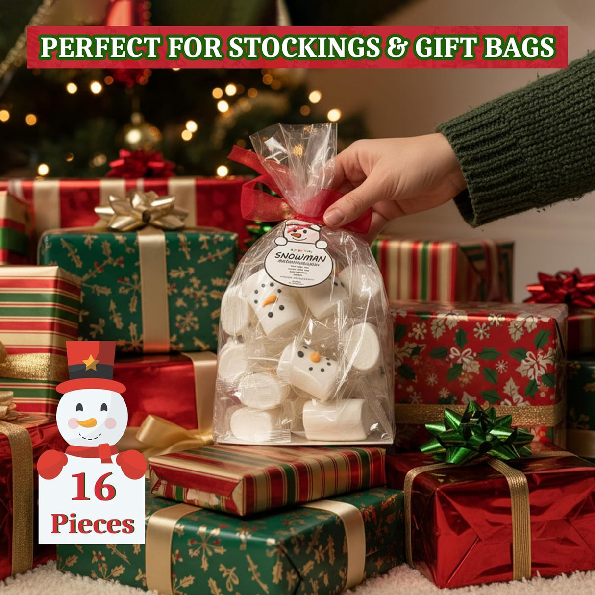 4E's Novelty 16 Pcs Snowman Marshmallows Individually Wrapped