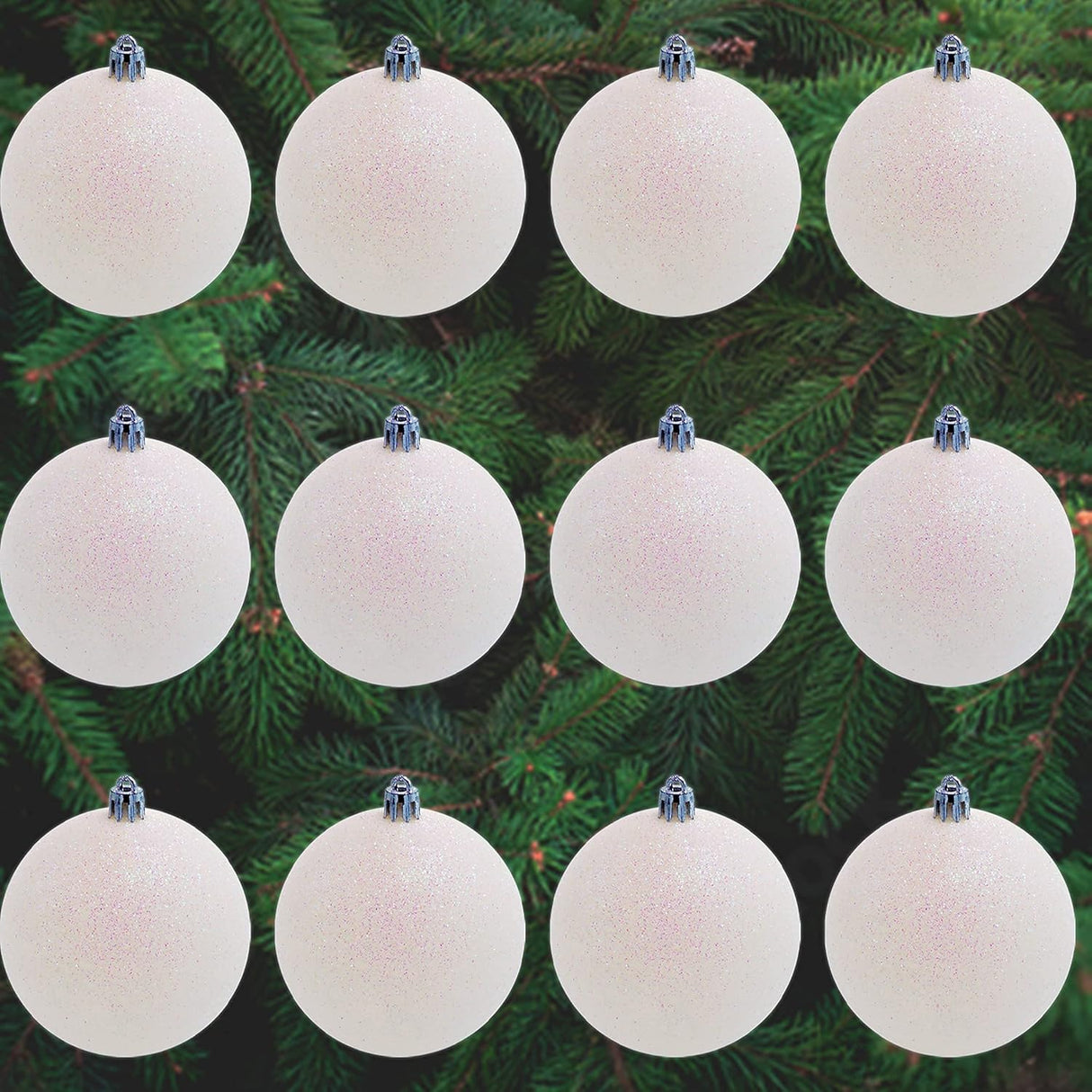 4E's Novelty White Snowball Christmas Ornaments 18 Pack – Large 2.36” Shatterproof Glitter Ornaments for Christmas Tree, Winter Wonderland Decorations