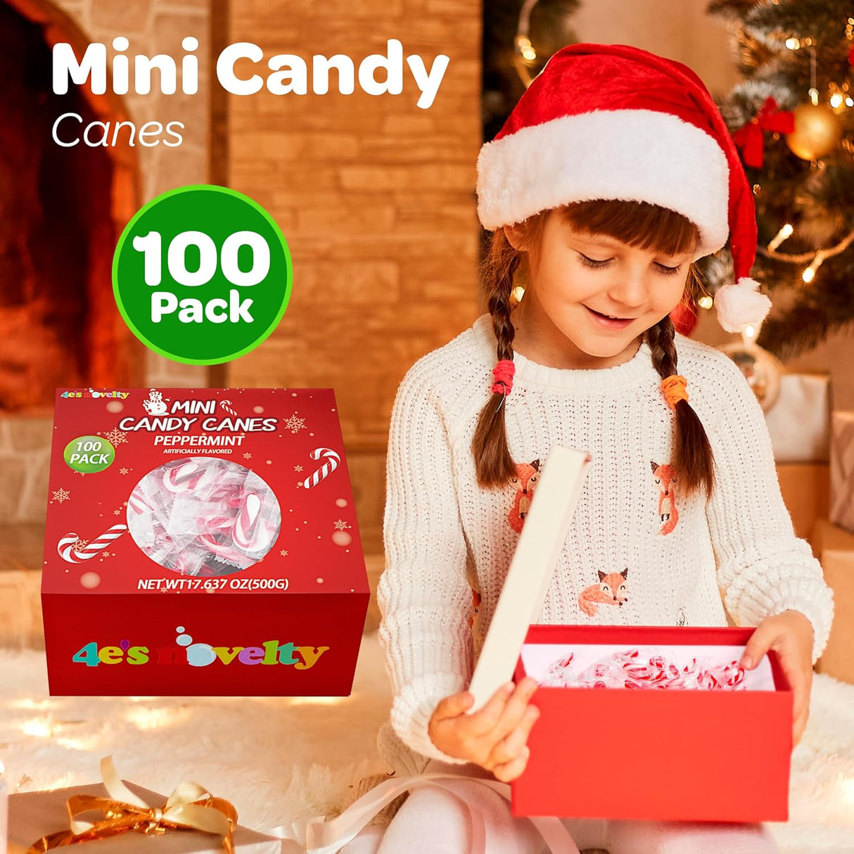 4E's Novelty 100pc Mini Candy Canes Bulk - Individually Wrapped, Classic Peppermint Flavor