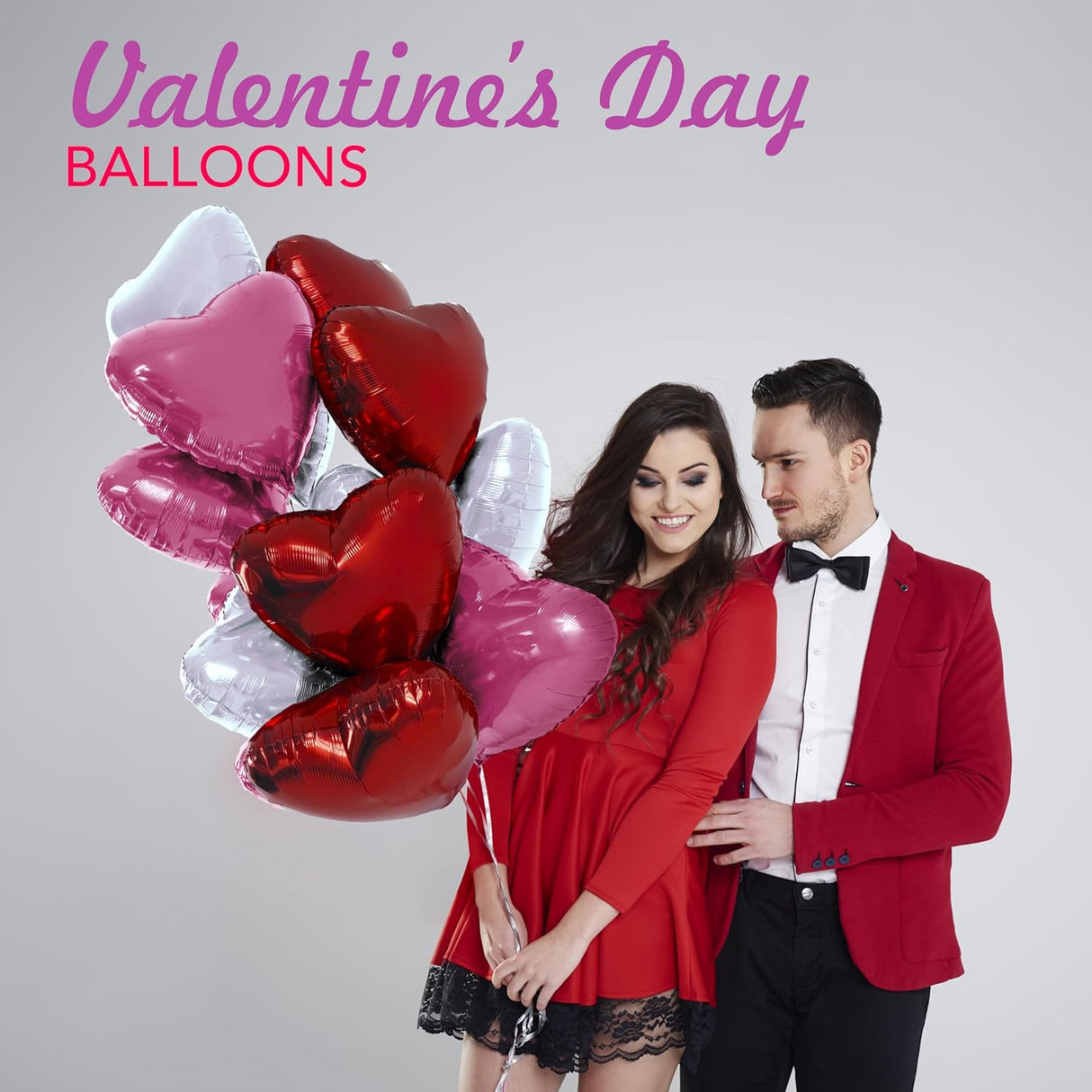 4E's Novelty 15-Pack 18” Heart Foil Balloons – Red, Pink, White Balloons for Parties & Weddings