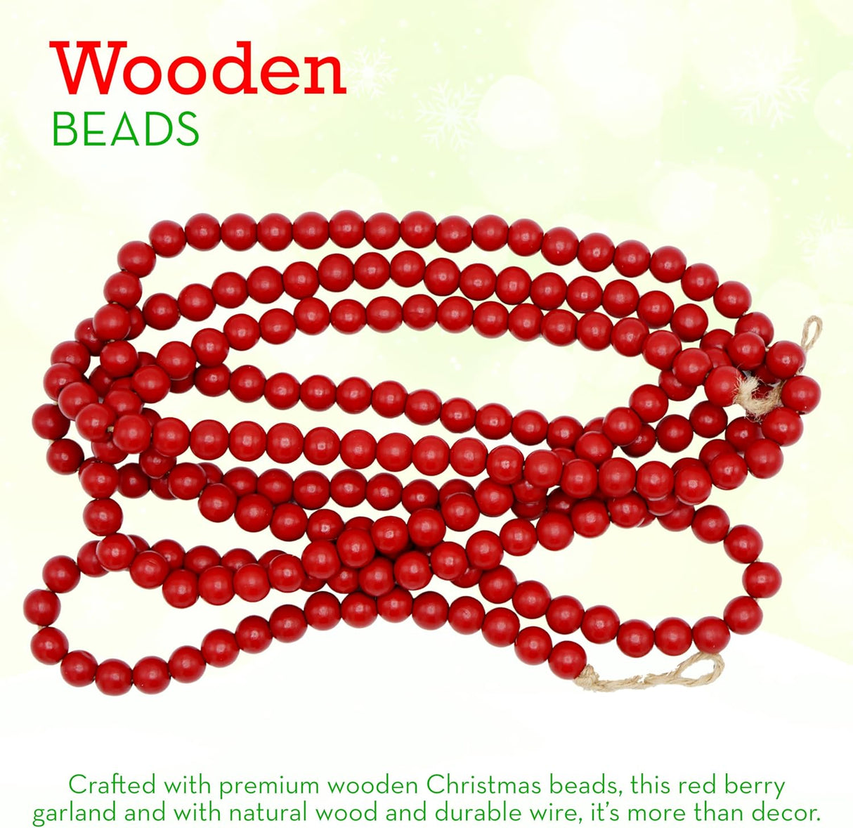 4E's Novelty 9-Foot Red Wooden Cranberry Garland – Rustic Wood Bead Garland for Cozy Christmas Tree Decor, Vintage Christmas Garland