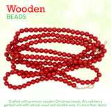 4E's Novelty 9-Foot Red Wooden Cranberry Garland – Rustic Wood Bead Garland for Cozy Christmas Tree Decor, Vintage Christmas Garland