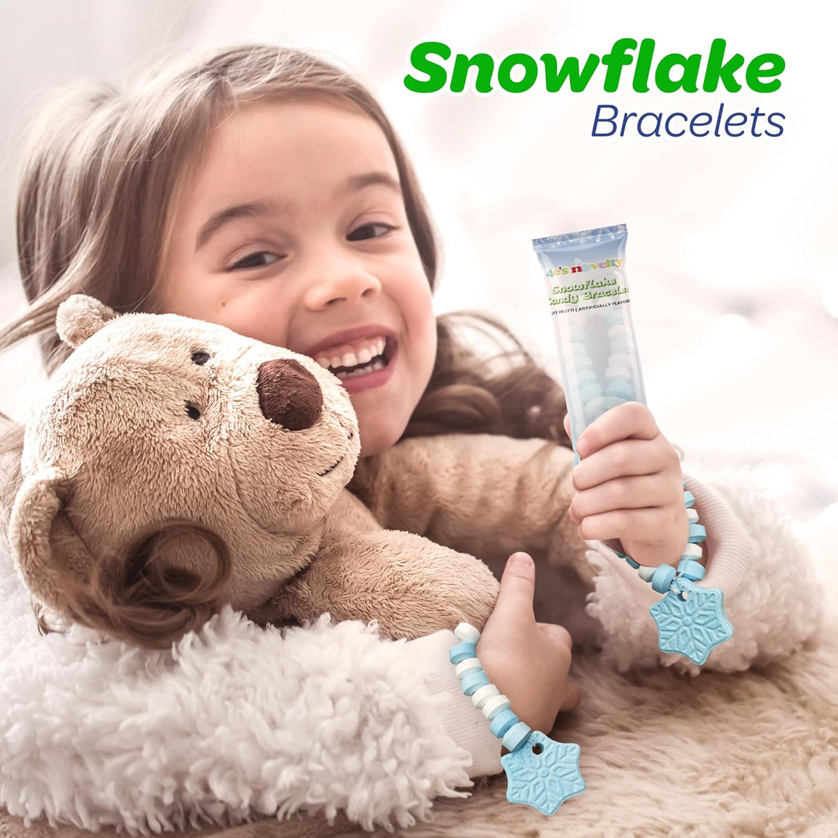 4E's Novelty Christmas Candy Bracelets - 30-Pack Christmas Shapes Stretchable Bulk Candies