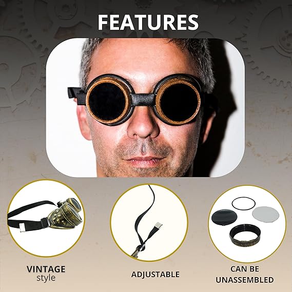 4E's Novelty Steampunk Goggles for Men & Women – Gothic Accessories for Cosplay & Halloween