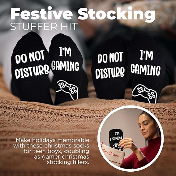 4E's Novelty Socks with the phrase ‘Do Not Disturb I’m Gaming