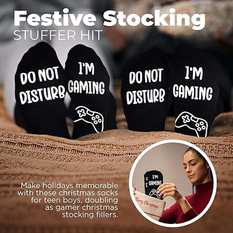 4E's Novelty Socks with the phrase ‘Do Not Disturb I’m Gaming