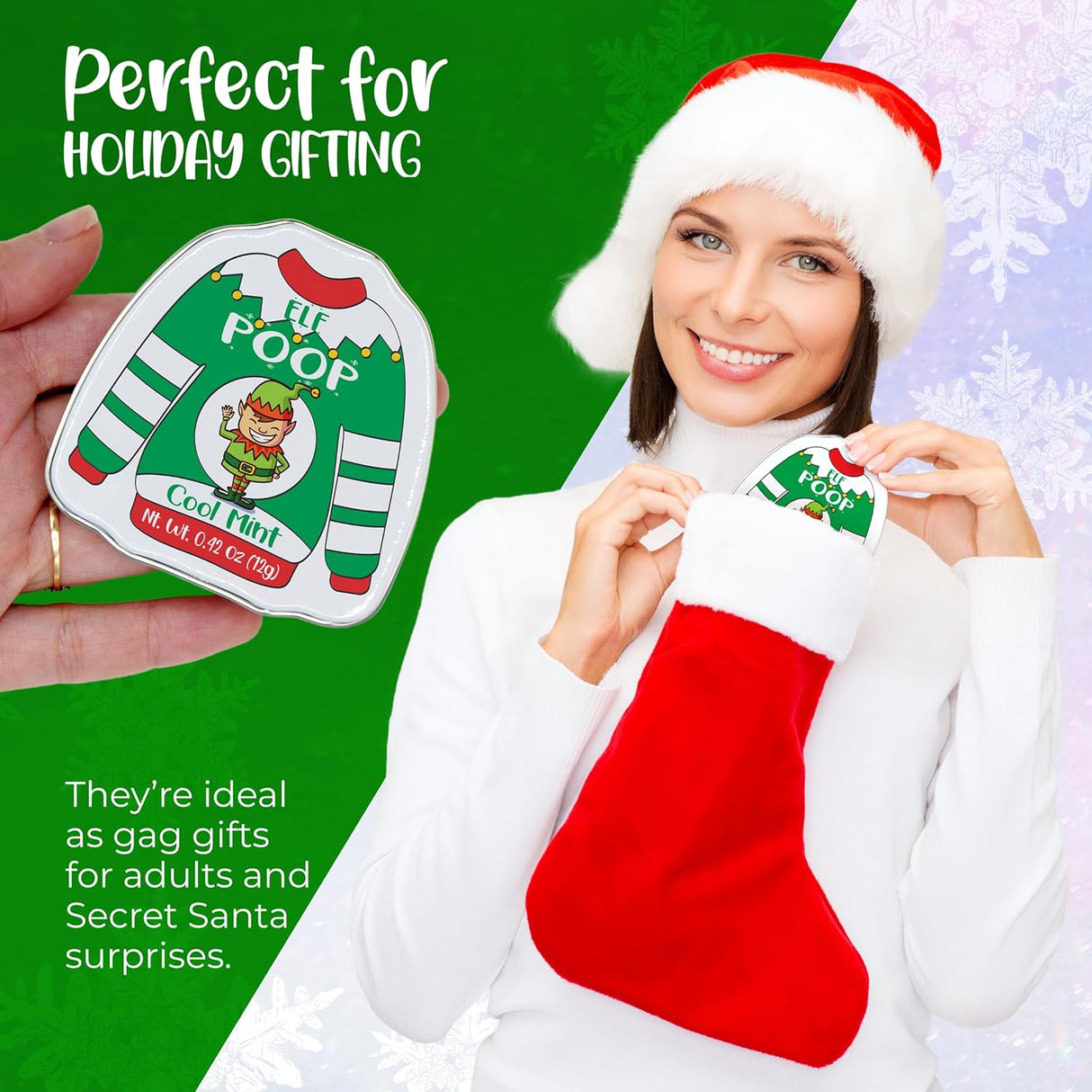 4E's Novelty Christmas Poop Mint Candy – Funny Stocking Stuffers in Ugly Sweater Tins (4 Pack)