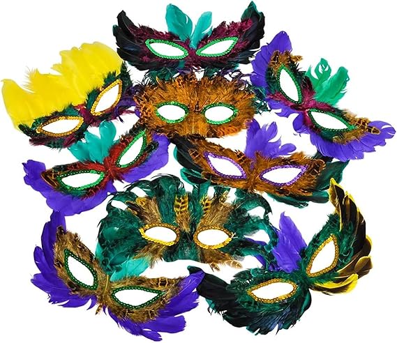 4E's Novelty 50-Pack Feathered Mardi Gras Masks for Adults Masquerade Party Accessories