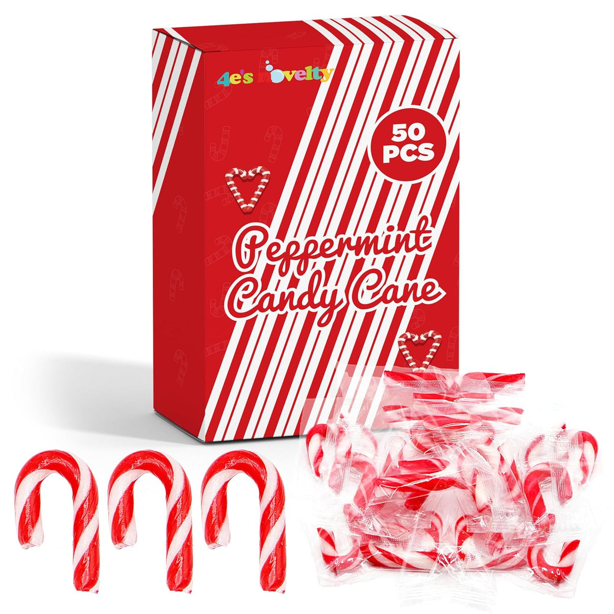 4E's Novelty 50 Pack Mini Candy Canes Bulk - Individually Wrapped, 2-Inch Mini Candy Canes, Classic Peppermint Flavor, for Christmas Treats and Christmas Bulk Stocking Stuffers, Perfect for Kids & Adults