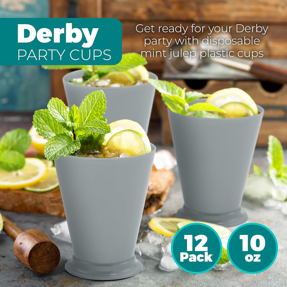 4E's Novelty Mint Julep Plastic Cups – 12-Pack 10 oz | Kentucky Derby Party Supplies & Decorations