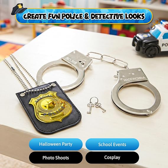 4E's Novelty Kids Handcuffs & Metal Badge Toy Police Set