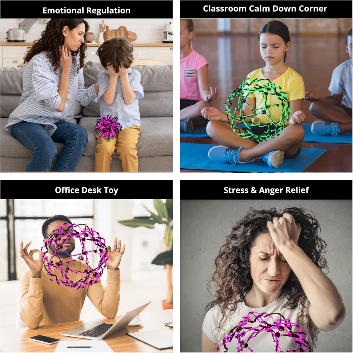 4E's Novelty 3 Pack Expandable Breathing Ball – Stress Relief Toy for Kids & Adults, Ideal for Yoga, ADHD, and Calm Down Corners