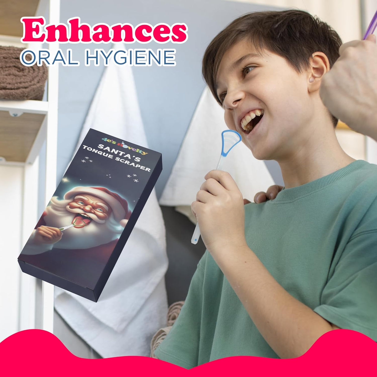 4E's Novelty Santa Tongue Scraper 4-Pack – Festive Oral Hygiene Gag Gift for All Ages