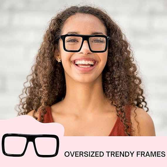 4E's Novelty Black Oversized Glasses - Clear Lens Non-Prescription Fashion Eyewear for Adults & Kids