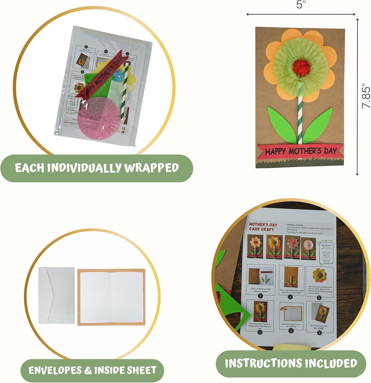 4E's Novelty Mother's Day Card Craft Kit for Kids – 12 Pack DIY