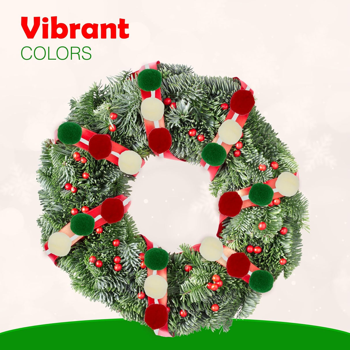 4E's Novelty 3 Pack Christmas Pom Poms Garland, 7ft Each, Red, White, Green Felt Ball Garland for Christmas Tree & Décor