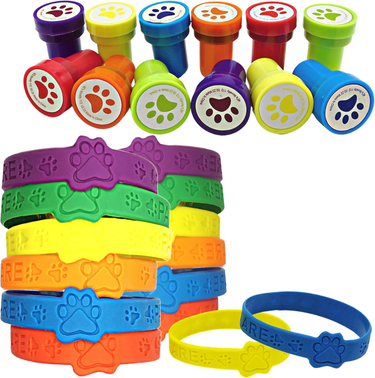 4E's Novelty Paw Print Party Favors – 24 Bracelets & 24 Stamps for Kids