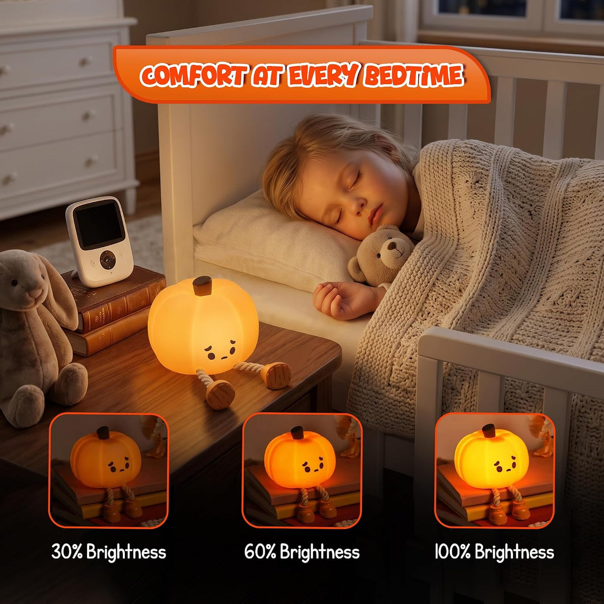 4E's Novelty Cute Rechargeable Pumpkin Night Light