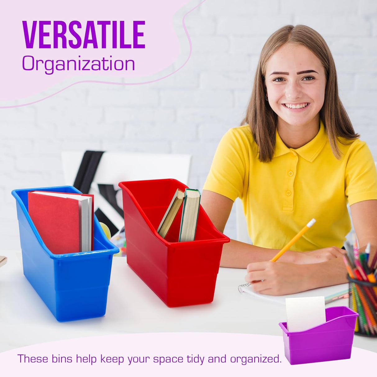 File Bins: Plastic Storage Bin, File Organizer, Classroom Organization Storage Basket, Desk with Storage, Desktop Organizer, 6 pcs Foldable Desk File Folder