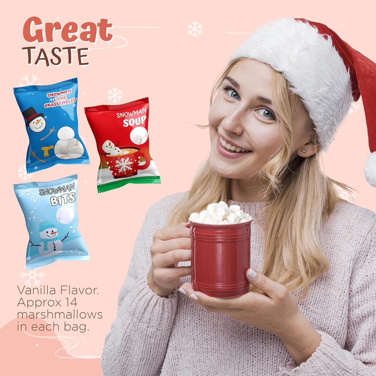 4E's Novelty 24 Packets 3 Assorted Mini Marshmallows - Individually Wrapped Marshmallows Packets for Hot Chocolate & Marshmallows Cocoa Toppers