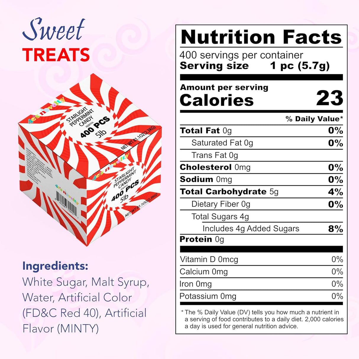 4E's Novelty 5 Lbs Individually Wrapped Peppermint Candy – Refreshing Holiday Mints Bulk