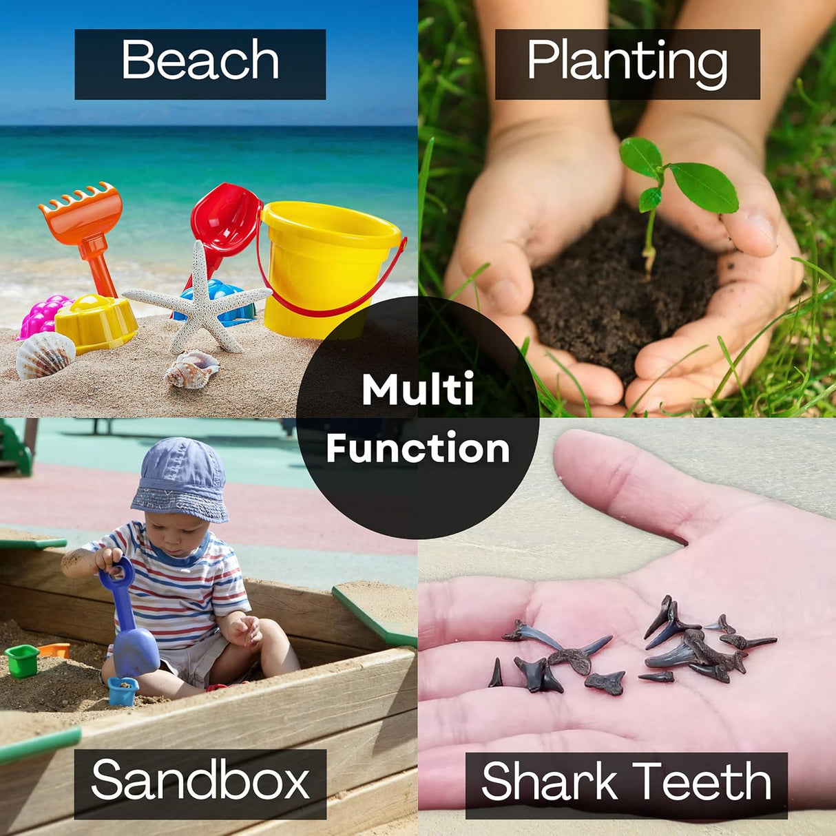 4E's Novelty 4 Pack Sand Sifter – 8.75" Sandbox Toys for Kids, Durable Beach Rock Strainers