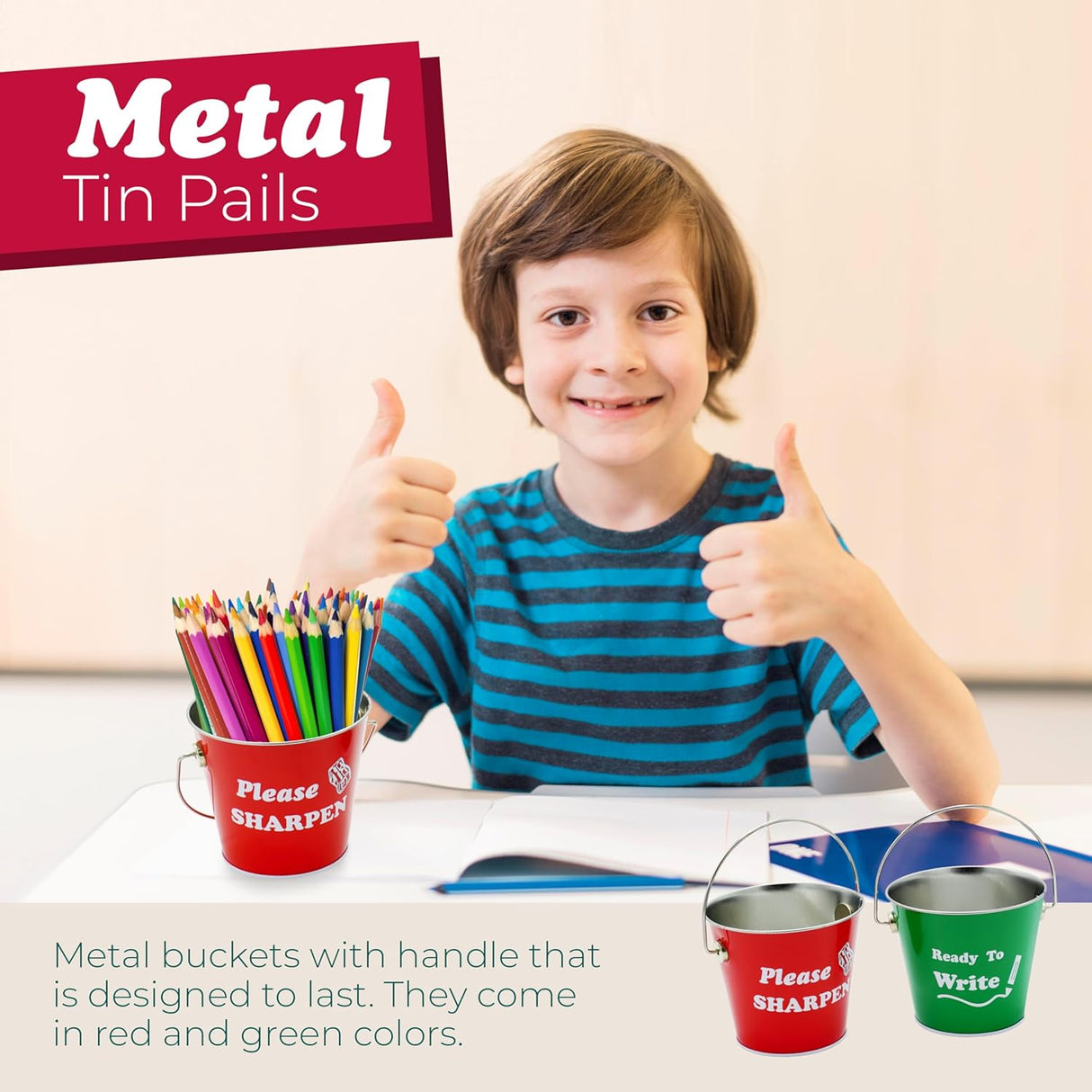 4E's Sharp & Dull Pencil Buckets Set – Metal Classroom Organizer