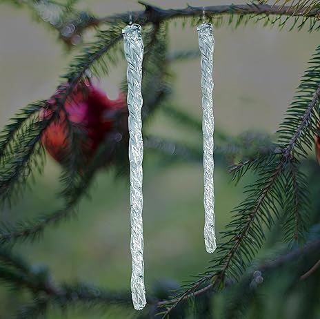 4E's Novelty Large Glass Icicle Ornaments for Christmas Tree 7", 5.5", 3.5" (Set of 24) - Clear Glass Christmas Tree Ornaments for Christmas Decor