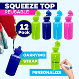 4E's Novelty 22 Pack Water Sports Bottles for Kids Bulk, 18 oz Squeeze Reusable Plastic Neon Colors BPA Free Bike Water Bottles, Party Favor, End of Year Student Gifts from Teacher