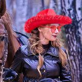 Cowgirl Hat with Feathers & Heart Sunglasses - Felt, Women's Costume