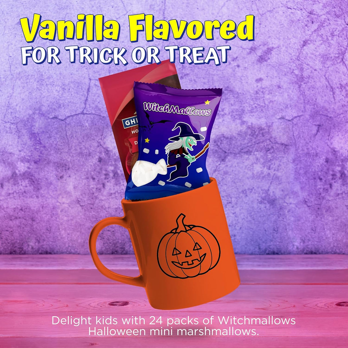 4E's Novelty 24 Pack Witchmallows Mini Marshmallows Vanilla - Blue & Purple Fun Halloweens Candy