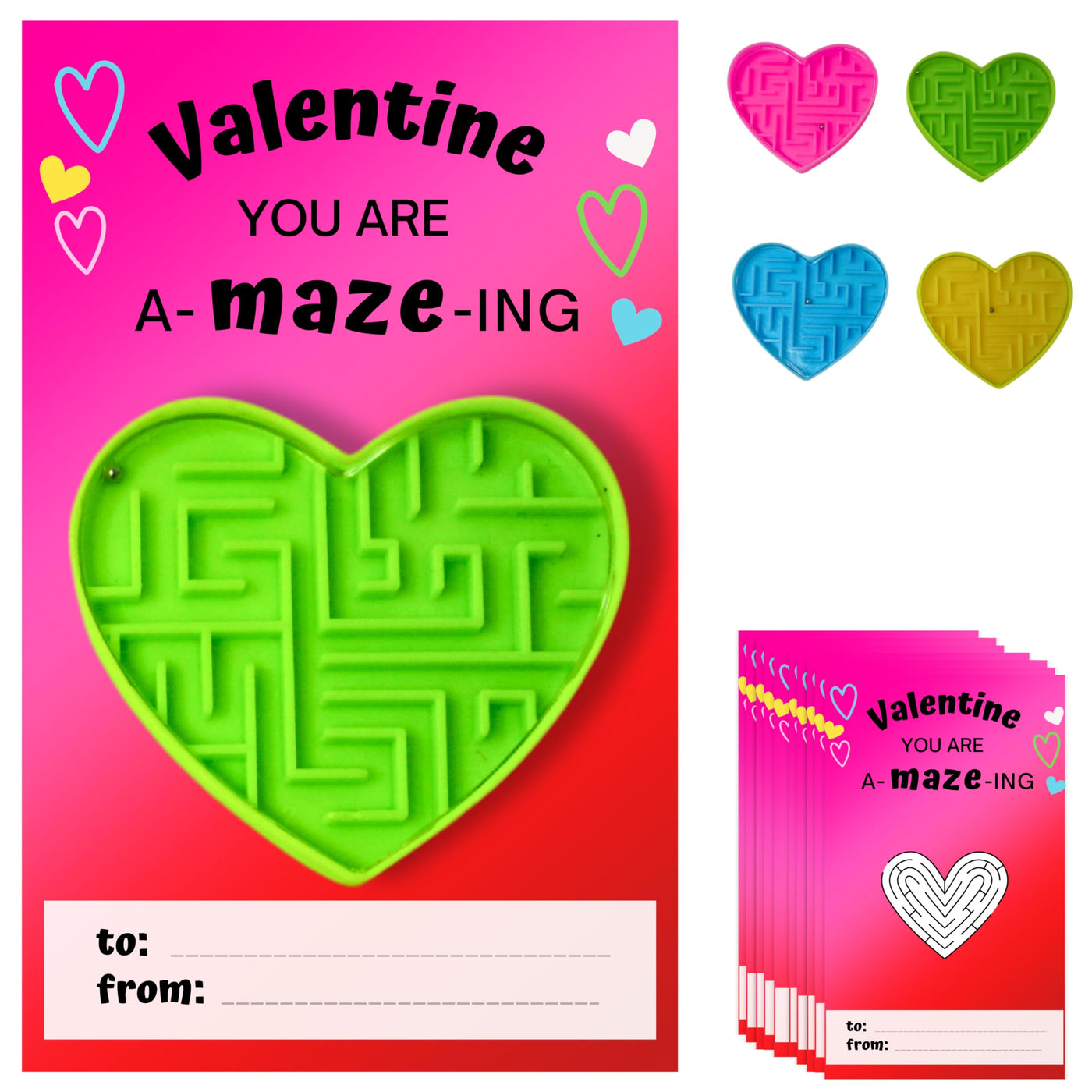 4E's Novelty 36 Pack Valentine's Day Heart Mazes with Valentine's Greeting Cards Gift Set for Kids Boys Girls, School Classroom Exchange Toy Bulk Party Favors, Valentine's Day Gifts for Kids