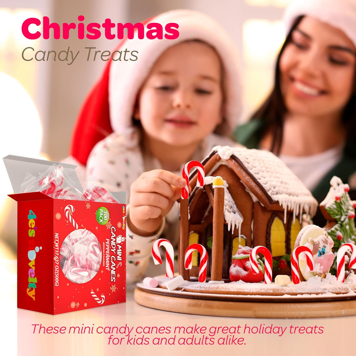 4E's Novelty 100pc Mini Candy Canes Bulk - Individually Wrapped, Classic Peppermint Flavor