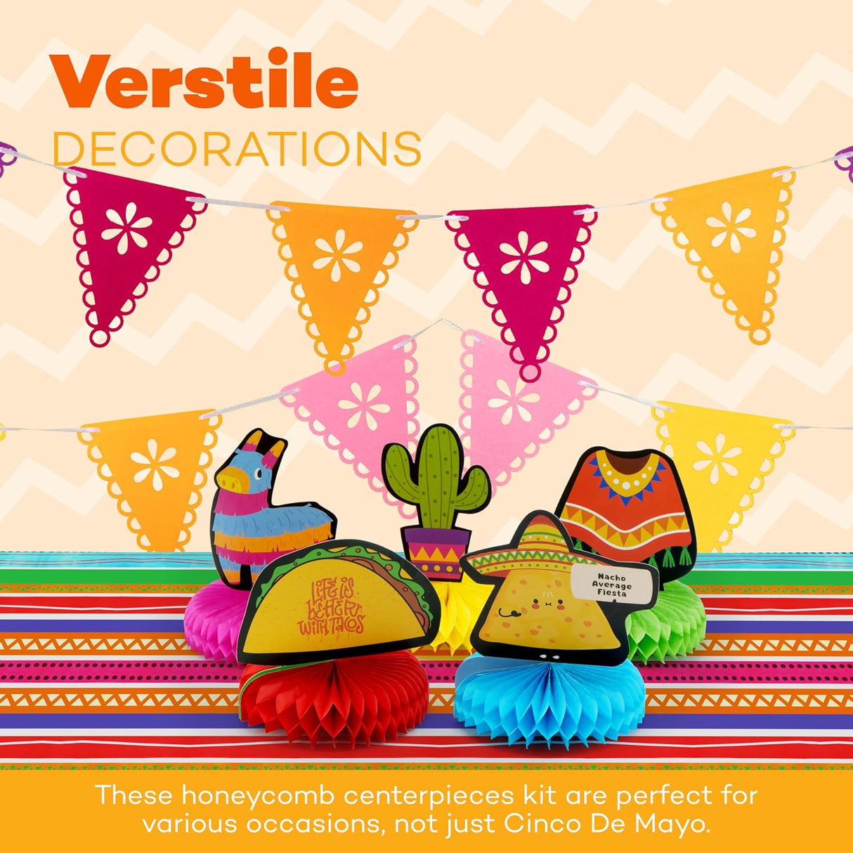 4E's Novelty 5 Pack Cinco de Mayo Honeycomb Centerpiece – Fiesta Party Decorations for Taco Tuesday, Birthdays & Mexican Theme Events
