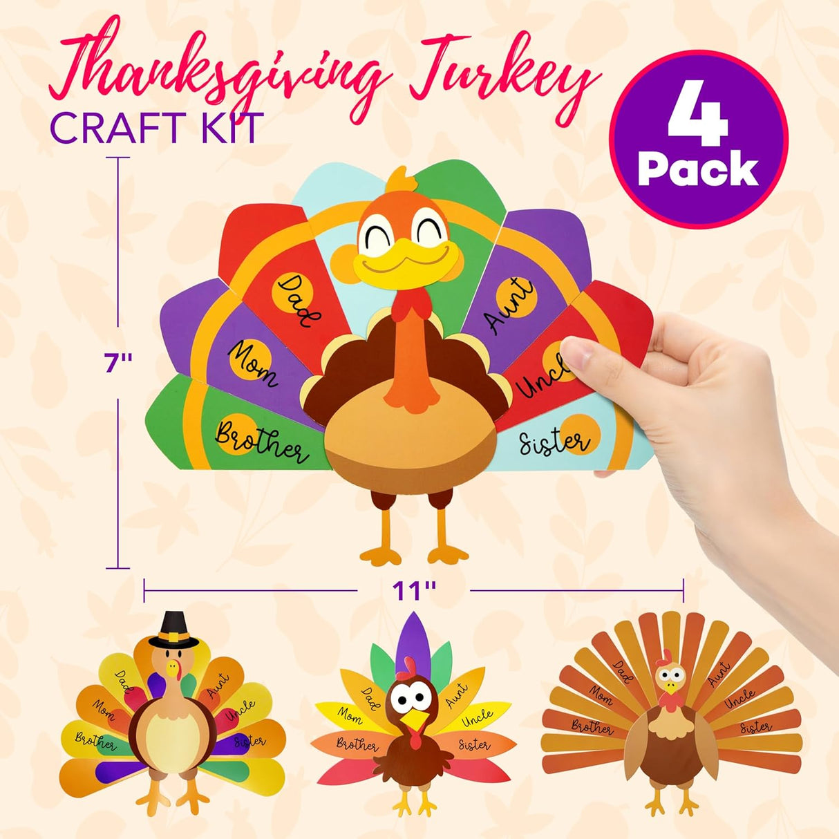 PRANK PANTRY Turkey Craft Kit, 4 Pcs Thanksgiving Crafts Kits for Kids, Thankful Turkey Activity