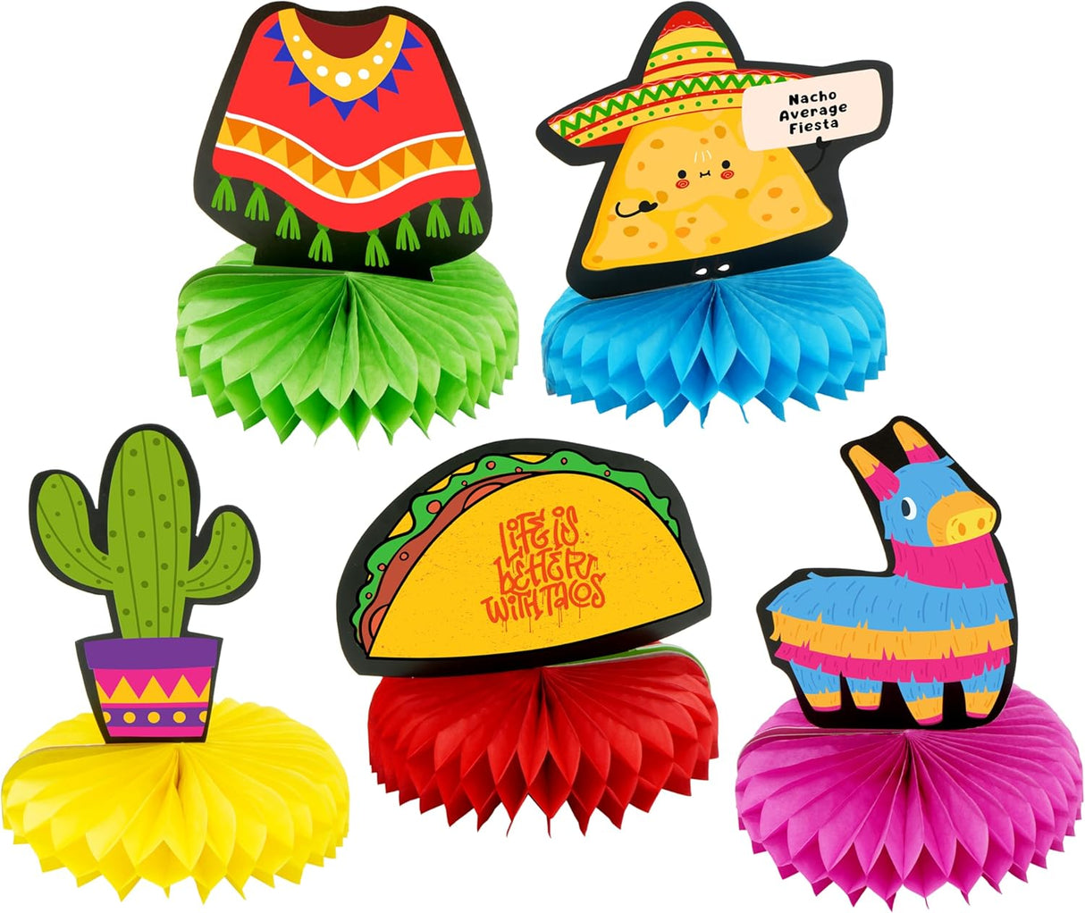 4E's Novelty 5 Pack Cinco de Mayo Honeycomb Centerpiece – Fiesta Party Decorations for Taco Tuesday, Birthdays & Mexican Theme Events