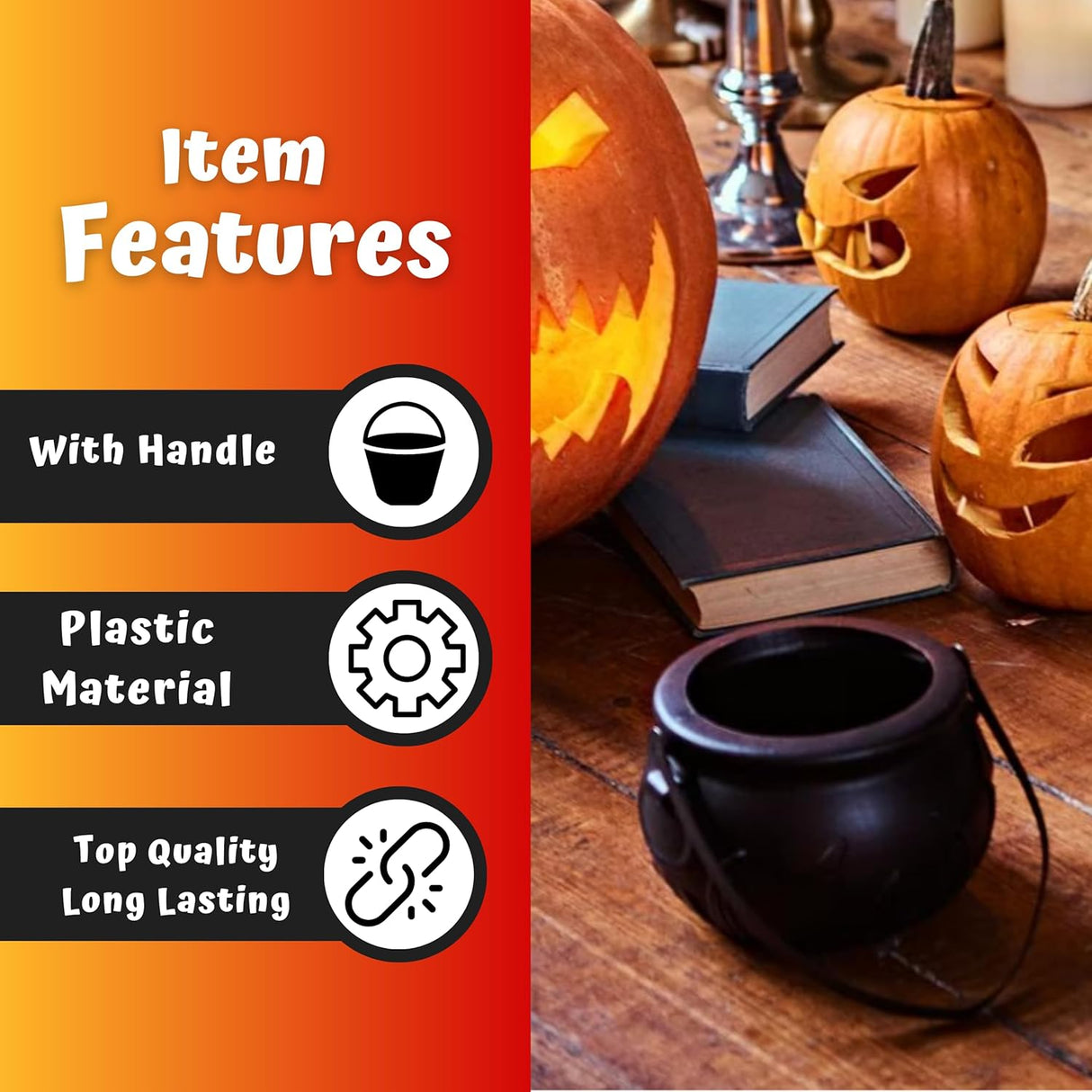 4E's Novelty Black Plastic Cauldrons Bulk - 12 Mini & 1 Large 7.4" Perfect Halloween Black Cauldron